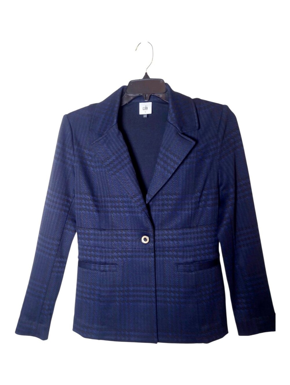 Cabi S Checkout Blazer Jacket Blue & Black Houndstooth One Button Single Breast